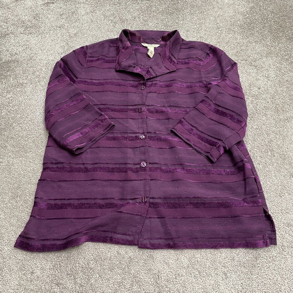 French Laundry Button Down Shirt Womens XL Purple Striped 3/4 Sleeve Blouse Work